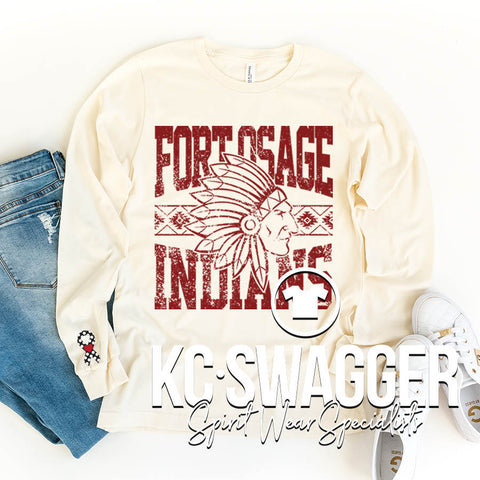 FOSD INDIANS NATURAL LONG SLEEVE BELLA CANVAS TEE