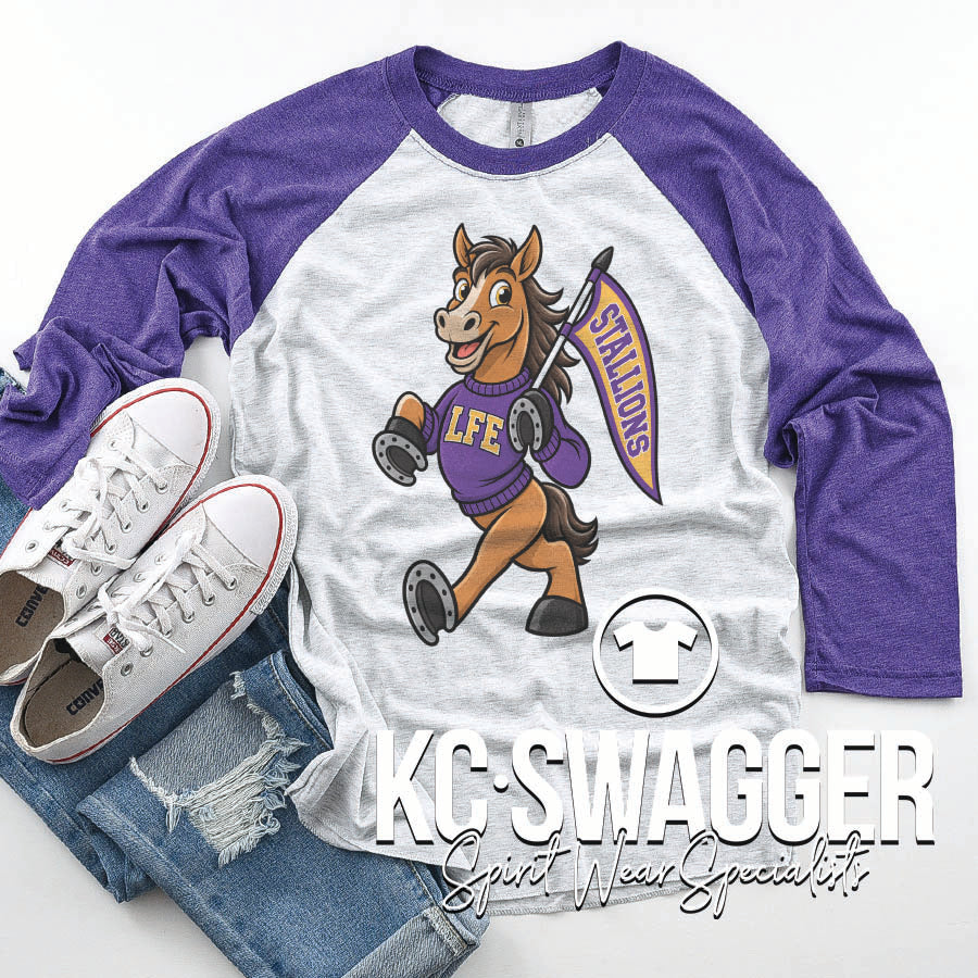 LFE STALLIONS PURPLE NEXT LEVEL RAGLAN TEE (ADULT ONLY)