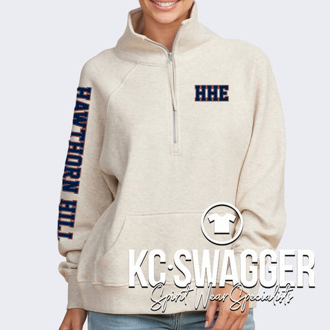 HHE HORNETS OATMEAL HEATHER GIRLS AND LADIES ENZA HALF ZIP FLEECE