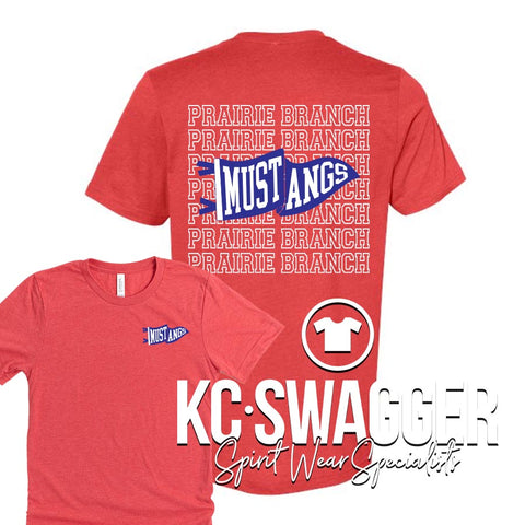 PBE MUSTANGS HEATHER RED BELLA CANVAS TEE