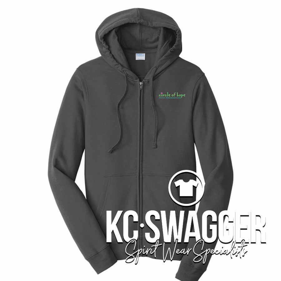 CIRCLE OF HOPE UNISEX CHARCOAL FULL ZIP FLEECE HOODED SWEATSHIRT