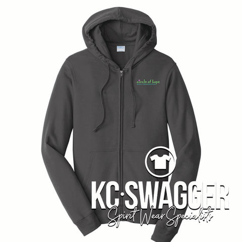 CIRCLE OF HOPE UNISEX CHARCOAL FULL ZIP FLEECE HOODED SWEATSHIRT
