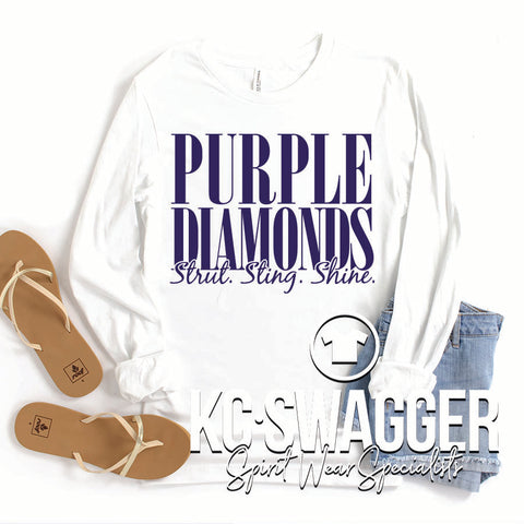 NKC PURPLE DIAMONDS WHITE BELLA CANVAS LONG SLEEVE TEE