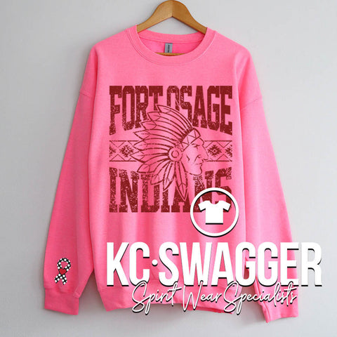 FOSD INDIANS NEON PINK GILDAN SWEATSHIRT