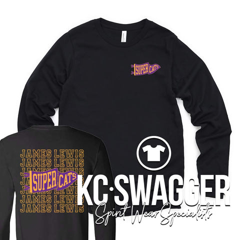 JLE SUPERCATS BLACK LONG SLEEVE BELLA CANVAS TEE