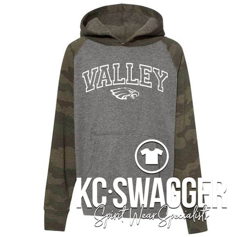 GVNMS EAGLES NICKEL AND FOREST CAMO RAGLAN HOODIE