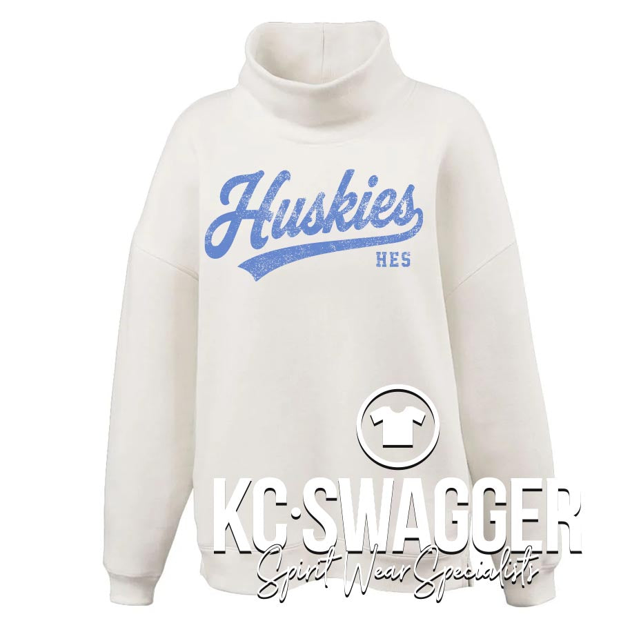 HES HUSKIES CREAM WOMEN'S OVERSIZED PENNANT MOCKNECK FLEECE (ADULT ONLY)
