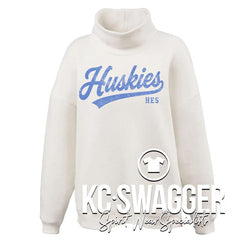 HES HUSKIES CREAM WOMEN'S OVERSIZED PENNANT MOCKNECK FLEECE (ADULT ONLY)