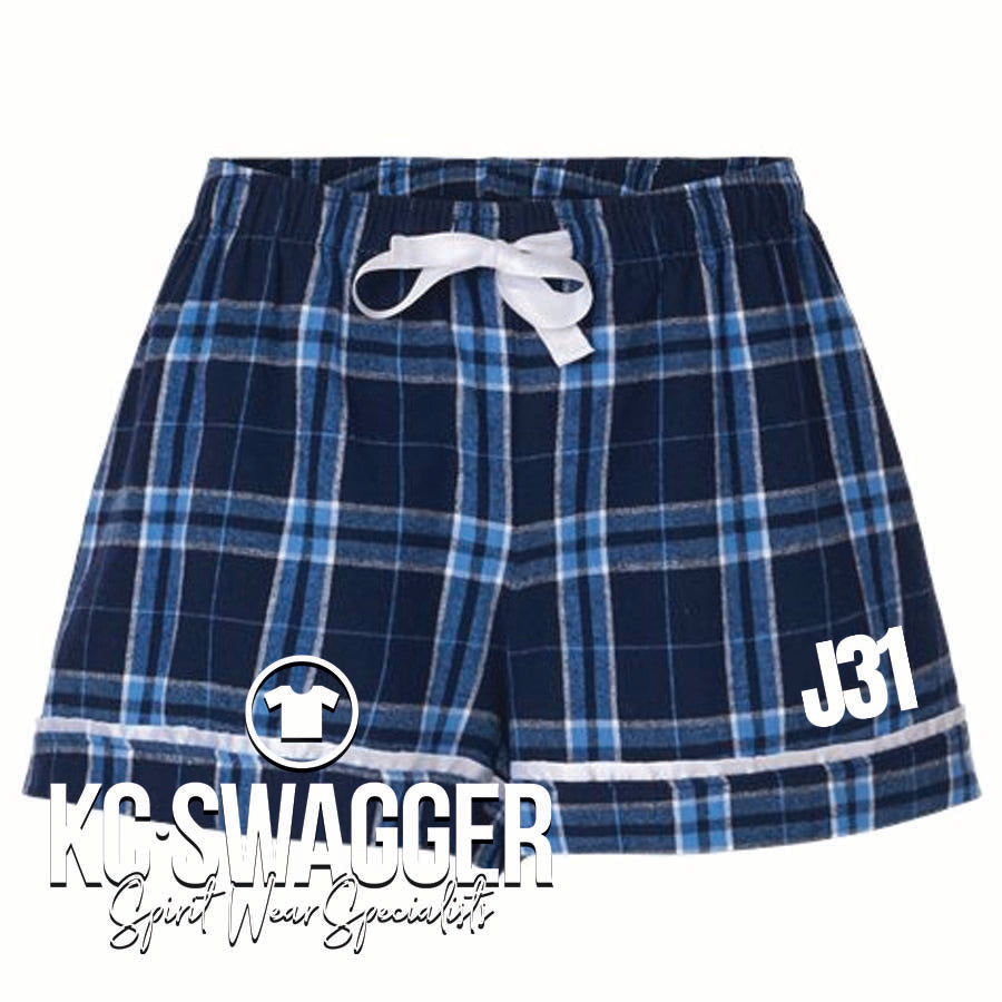 J31 DANCE NAVY AND CO BLUE GIRLS AND LADIES BOXERCRAFT FLANNEL SHORTS