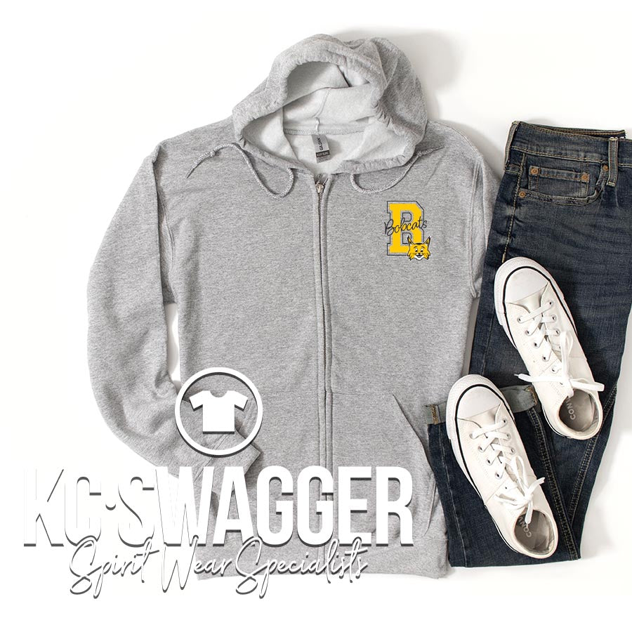 BBE BOBCATS SPORT GRAY GILDAN FULL ZIP HOODIE