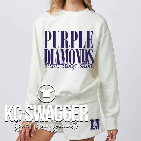 NKC PURPLE DIAMONDS BLEACHED LINEN ENZA LADIES BOXY CREWNECK SWEATSHIRT