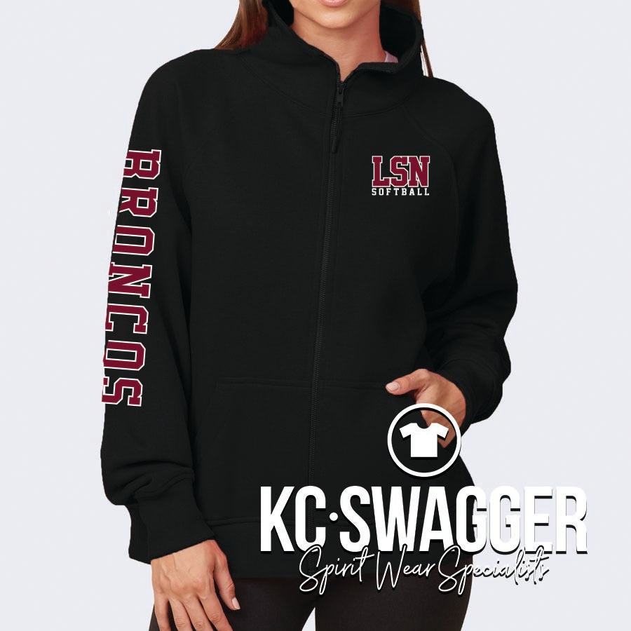 LSN SOFTBALL BLACK ENZA LADIES RELAXED FULL ZIP FLEECE
