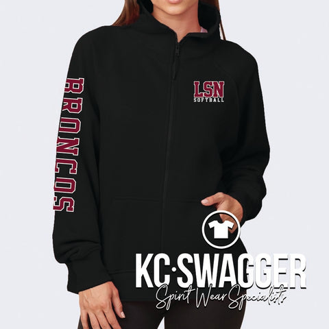 LSN SOFTBALL BLACK ENZA LADIES RELAXED FULL ZIP FLEECE