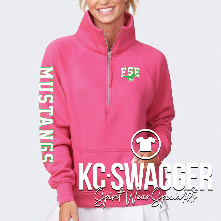 FSE MUSTANGS HOT PINK ENZA LADIES BOXY HALF ZIP FLEECE