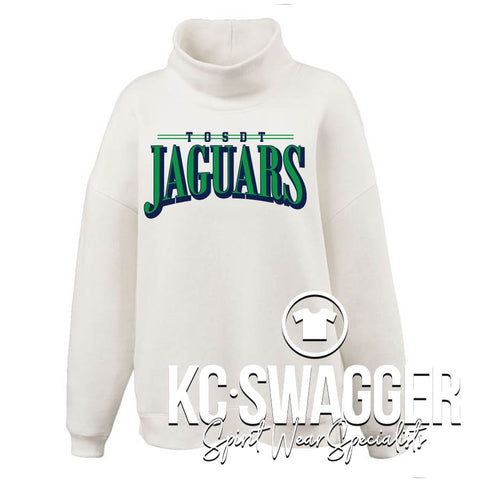 BSSHS TOSDT CREAM JAGUARS PENNANT OVERSIZED MOCKNECK FLEECE SWEATSHIRT