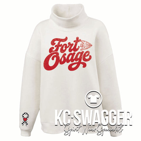 FOSD INDIANS CREAM PENNANT WOMEN'S OVERSIZED MOCKNECK FLEECE (ADULT ONLY)