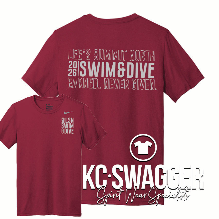 LSN BOYS SWIM AND DIVE DEEP MAROON NIKE PERFORMANCE TEE