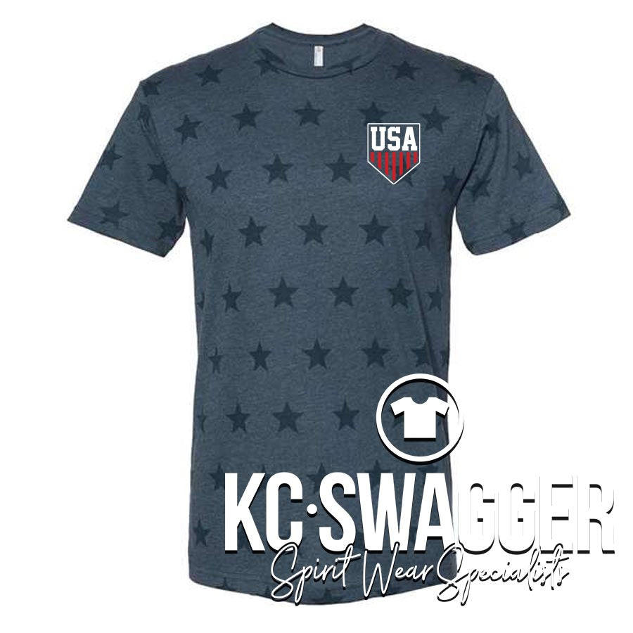 USA ADULT STAR BLUE FINE JERSEY TEE