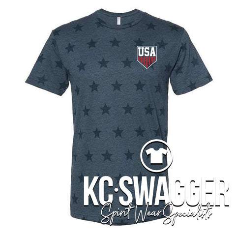 USA ADULT STAR BLUE FINE JERSEY TEE