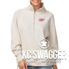 CLE CHEETAHS HEATHER OATMEAL LADIES HALF ZIP FLEECE (ADULT ONLY)