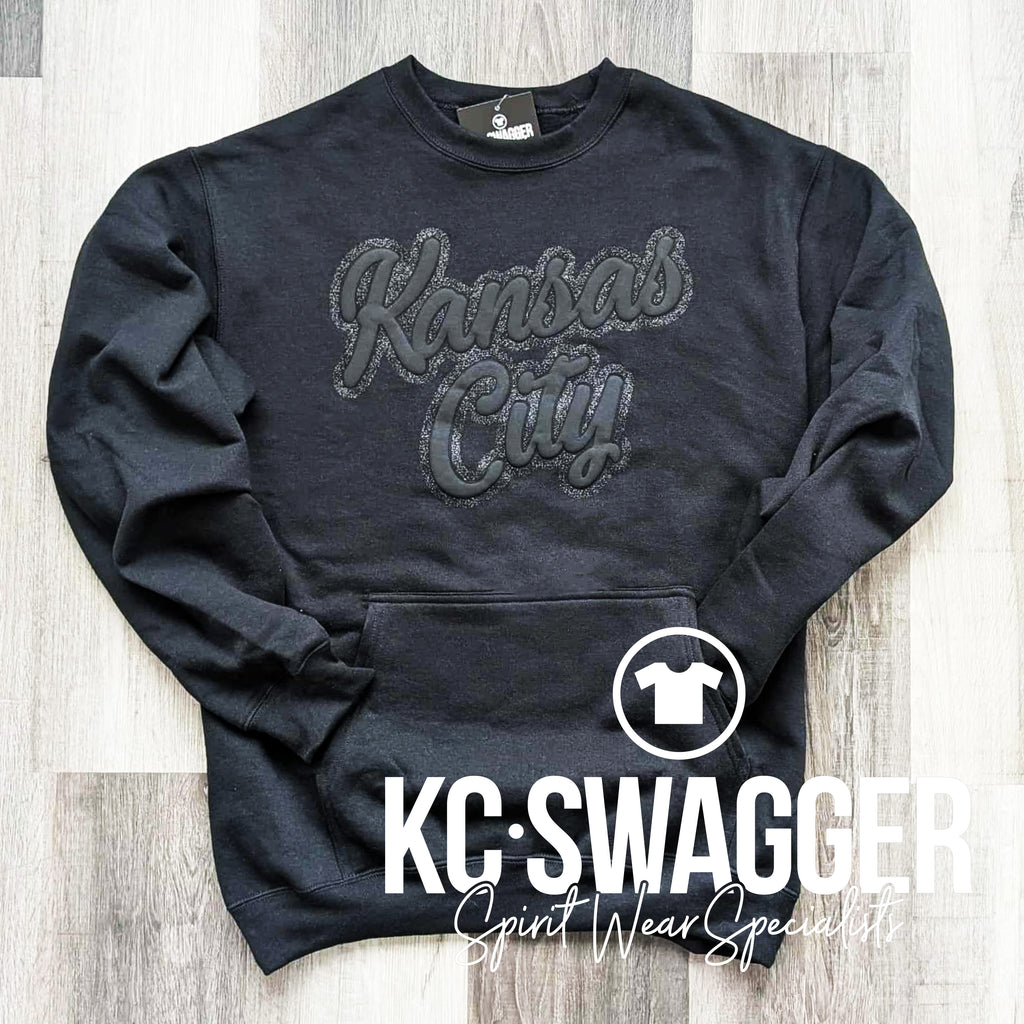 BLACK PUFF AND GLITTER POCKET SWEATSHIRT KCSWAG
