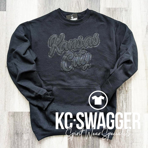 BLACK PUFF AND GLITTER POCKET SWEATSHIRT KCSWAG
