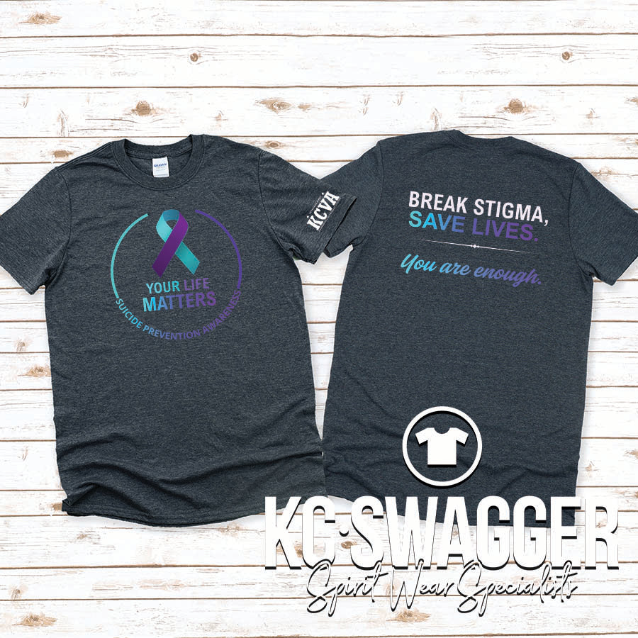 KCVA SUICIDE PREVENTION DARK HEATHER GILDAN SOFTSTYLE TEE