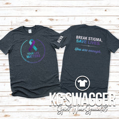 KCVA SUICIDE PREVENTION DARK HEATHER GILDAN SOFTSTYLE TEE