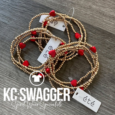 GOLD AND RED HEART BEAD BRACELET PACK KCSWAG