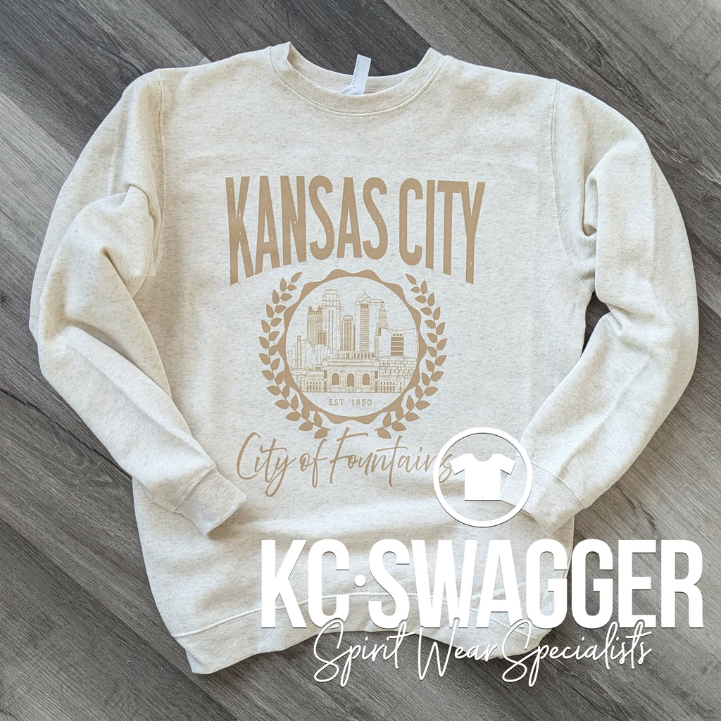 CITY OF FOUNTAINS HEATHER OATMEAL FLEECE SWEATSHIRT KCSWAG