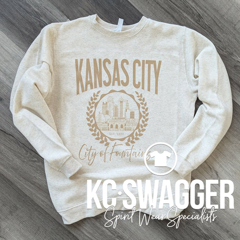 CITY OF FOUNTAINS HEATHER OATMEAL FLEECE SWEATSHIRT KCSWAG