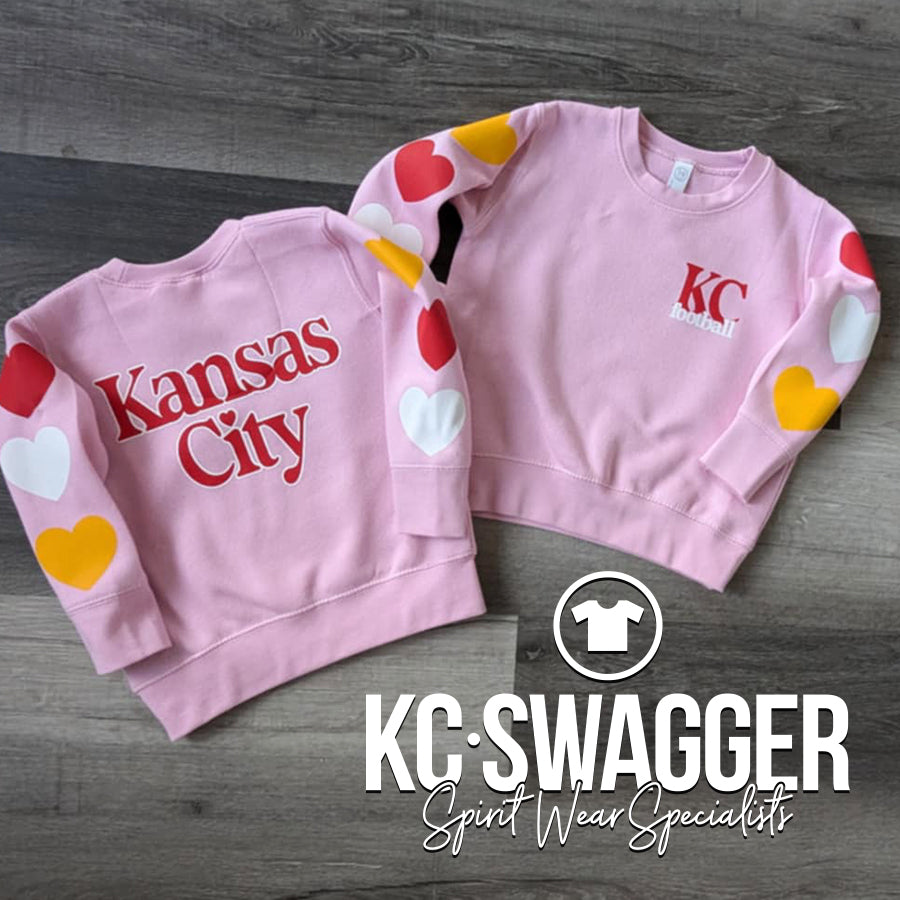 TODDLER PINK HEARTS CREW SWEATSHIRT KCSWAG